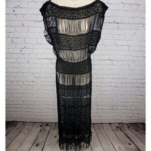 Callahan x Anthropologie Black Crochet Sheer Boho Maxi Cover Up Dress Small S